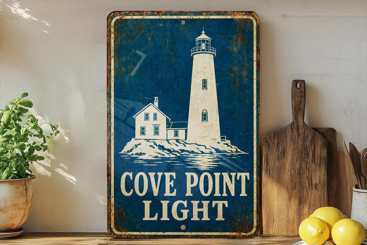 Cove Point Light Lighthouse Metal Sign, Vintage Blueprint Style Coastal Lighthouse Wall Decor, Chesapeake Bay Nautical Sign — photo 5