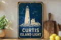 Curtis Island Light Lighthouse Metal Sign Vintage Blueprint Style Coastal Nautical Wall Decor Maritime Lighthouse Gift — photo 1