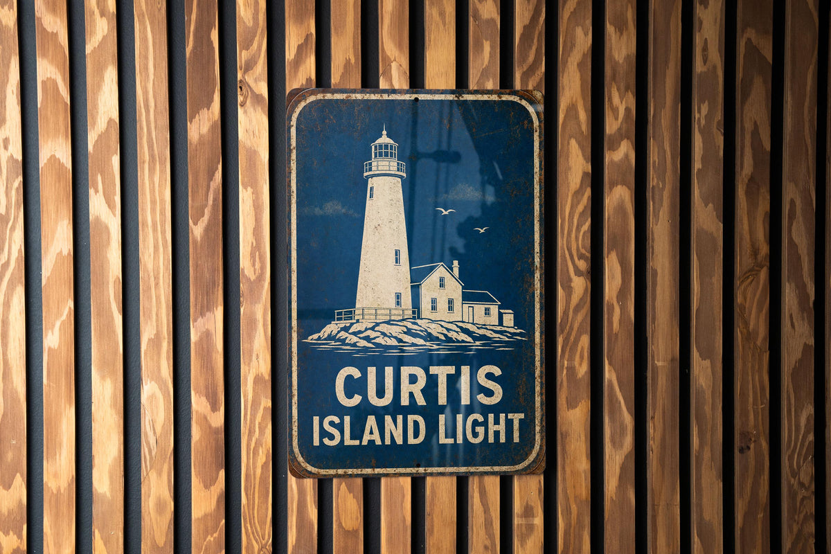 Curtis Island Light Lighthouse Metal Sign Vintage Blueprint Style Coastal Nautical Wall Decor Maritime Lighthouse Gift — photo 2