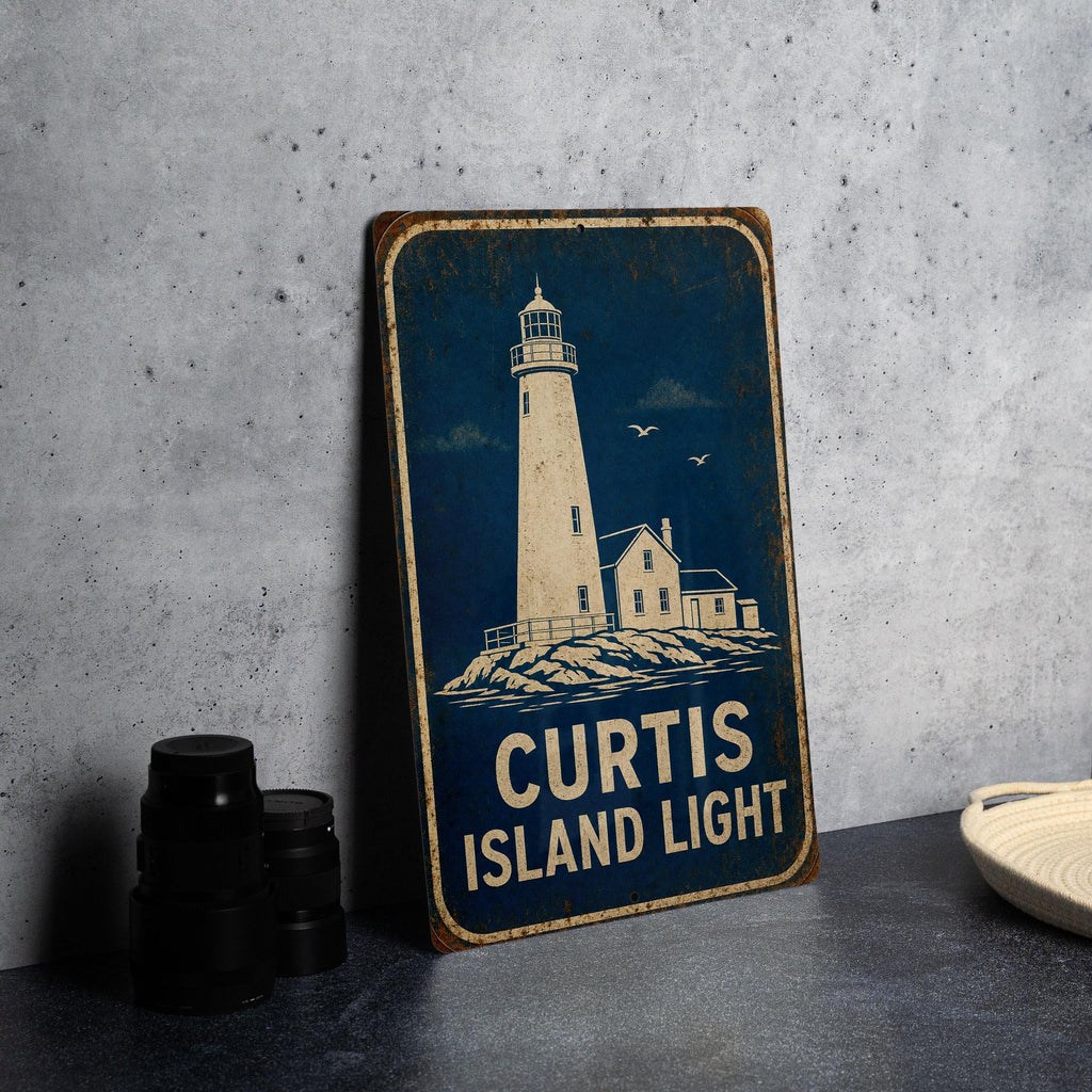 Curtis Island Light Lighthouse Metal Sign Vintage Blueprint Style Coastal Nautical Wall Decor Maritime Lighthouse Gift — photo 3