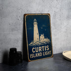 Curtis Island Light Lighthouse Metal Sign Vintage Blueprint Style Coastal Nautical Wall Decor Maritime Lighthouse Gift — photo 3