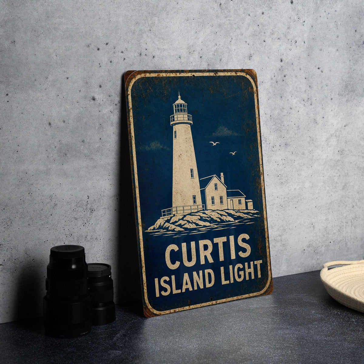 Curtis Island Light Lighthouse Metal Sign Vintage Blueprint Style Coastal Nautical Wall Decor Maritime Lighthouse Gift — photo 3