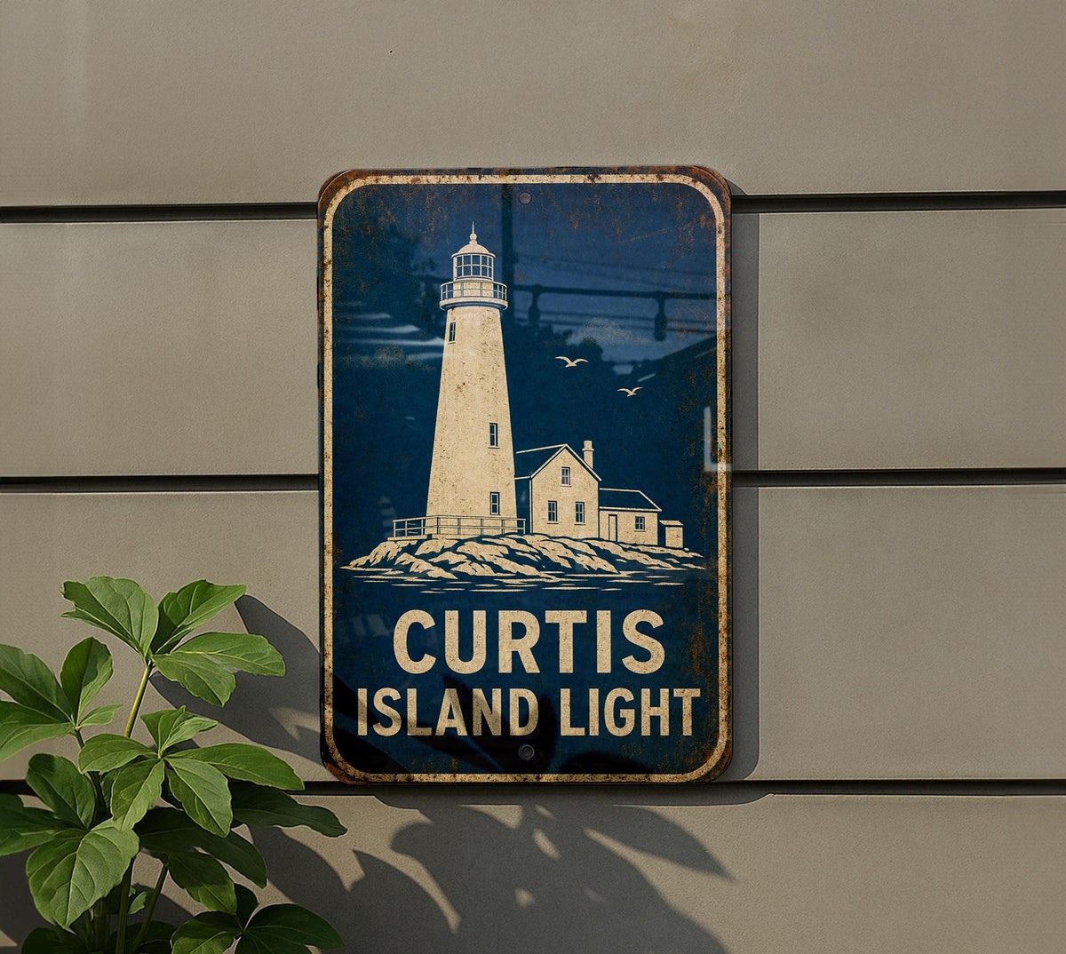 Curtis Island Light Lighthouse Metal Sign Vintage Blueprint Style Coastal Nautical Wall Decor Maritime Lighthouse Gift — photo 4