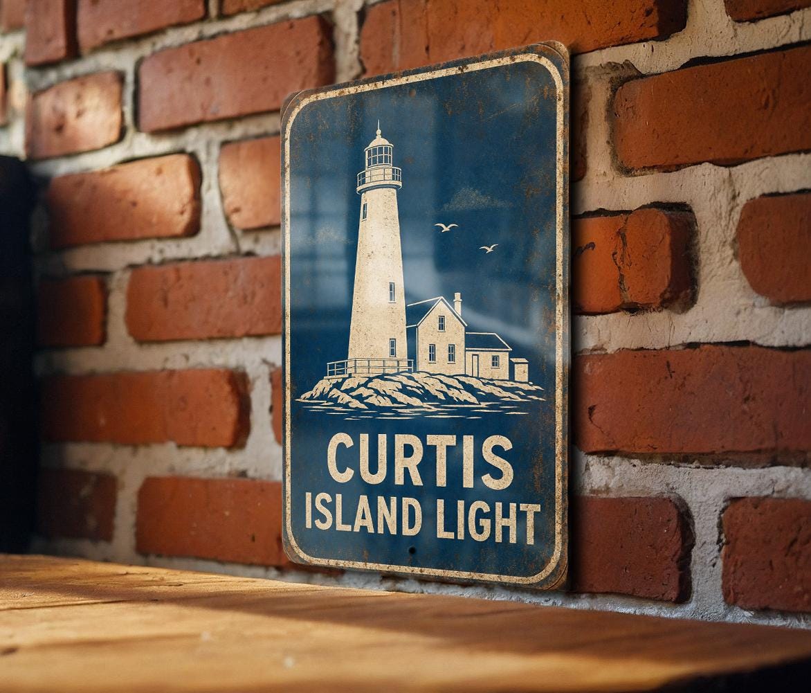 Curtis Island Light Lighthouse Metal Sign Vintage Blueprint Style Coastal Nautical Wall Decor Maritime Lighthouse Gift — photo 5