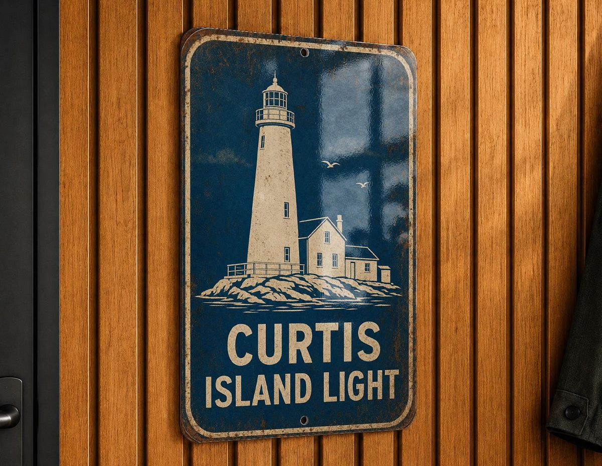 Curtis Island Light Lighthouse Metal Sign Vintage Blueprint Style Coastal Nautical Wall Decor Maritime Lighthouse Gift — photo 6
