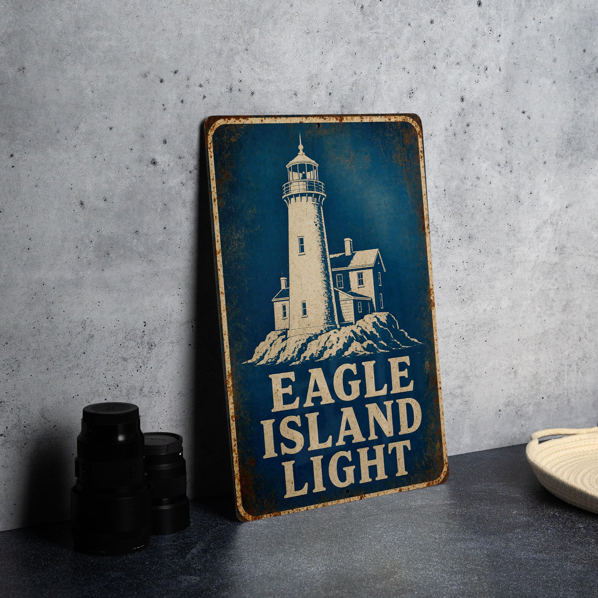 Eagle Island Light Lighthouse Metal Sign Vintage Blueprint Style Coastal Maine Lighthouse Decor Wall Sign — photo 1