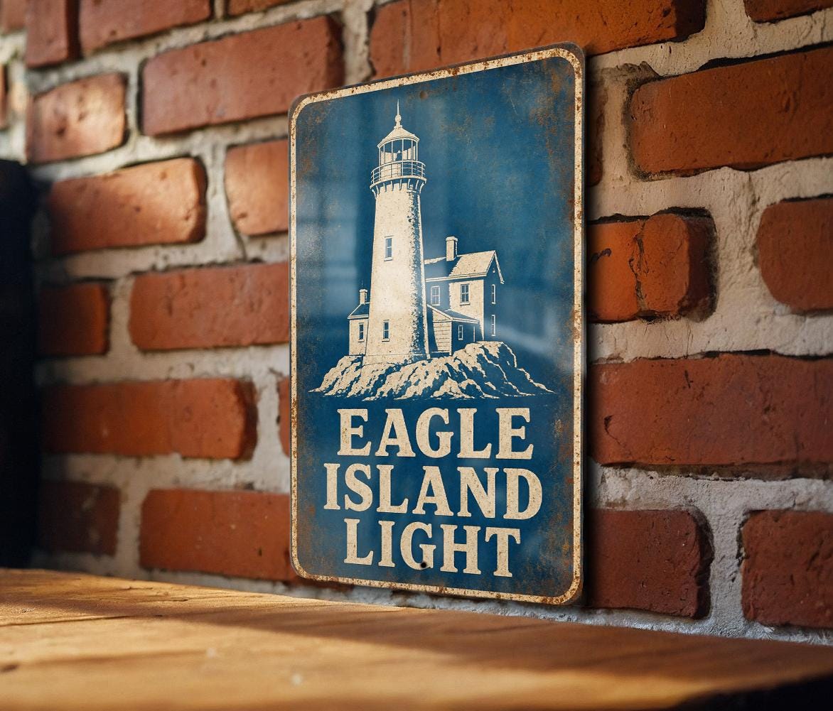 Eagle Island Light Lighthouse Metal Sign Vintage Blueprint Style Coastal Maine Lighthouse Decor Wall Sign — photo 2
