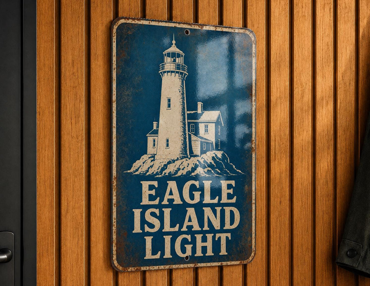 Eagle Island Light Lighthouse Metal Sign Vintage Blueprint Style Coastal Maine Lighthouse Decor Wall Sign — photo 3