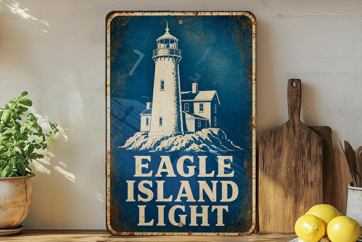 Eagle Island Light Lighthouse Metal Sign Vintage Blueprint Style Coastal Maine Lighthouse Decor Wall Sign — photo 4