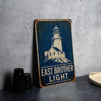East Brother Light Lighthouse Metal Sign, Vintage Blueprint Style Nautical Coastal Lighthouse Wall Decor Gift — photo 1