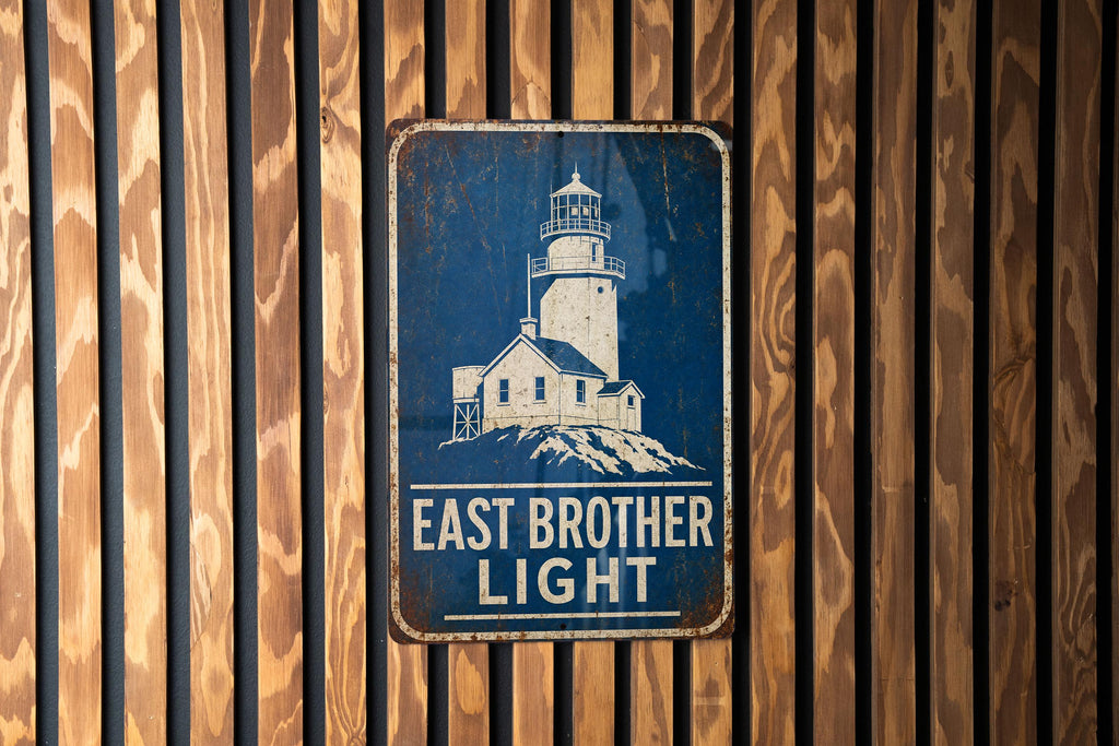 East Brother Light Lighthouse Metal Sign, Vintage Blueprint Style Nautical Coastal Lighthouse Wall Decor Gift — photo 2