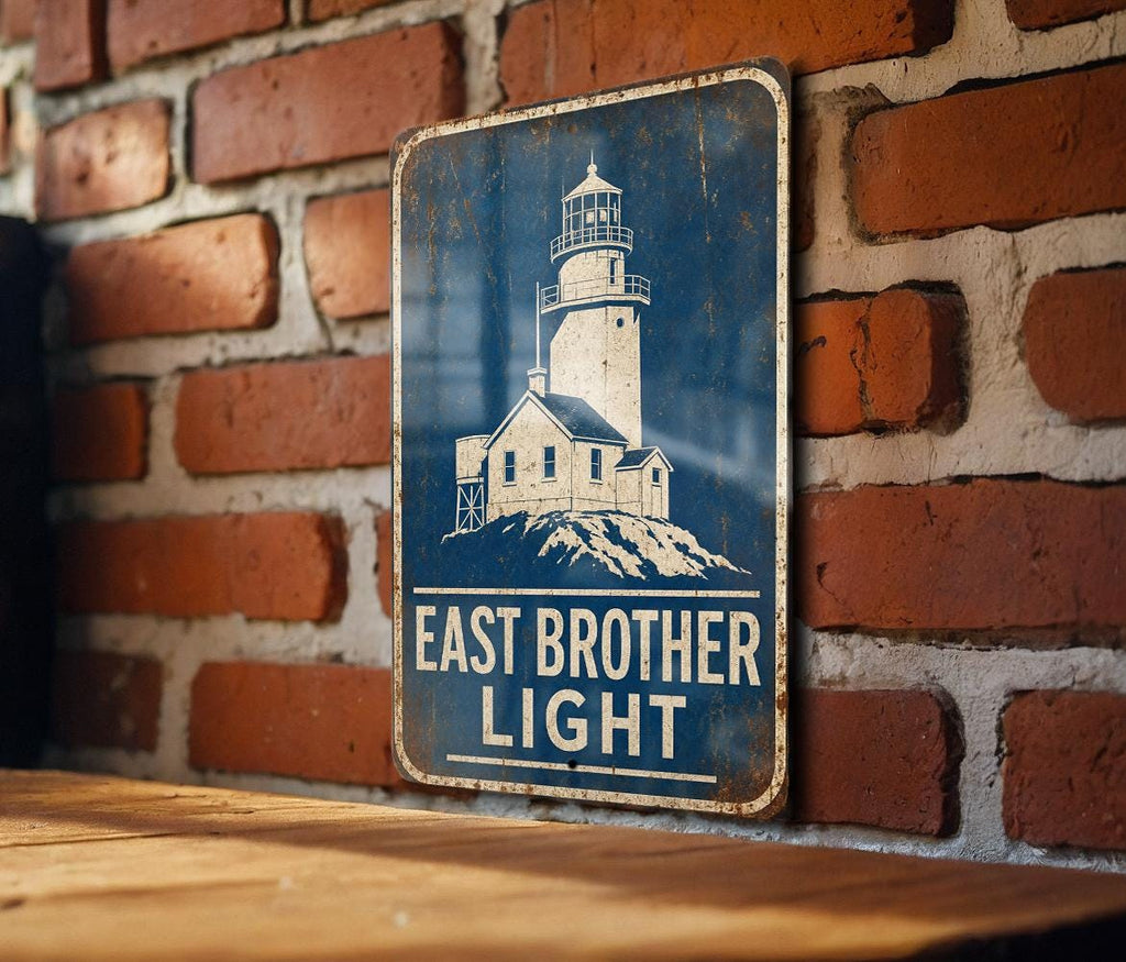 East Brother Light Lighthouse Metal Sign, Vintage Blueprint Style Nautical Coastal Lighthouse Wall Decor Gift — photo 4
