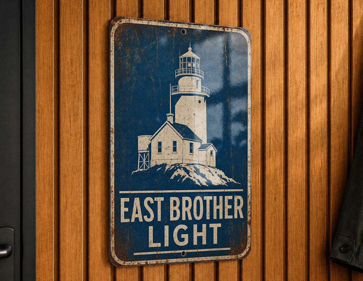 East Brother Light Lighthouse Metal Sign, Vintage Blueprint Style Nautical Coastal Lighthouse Wall Decor Gift — photo 5