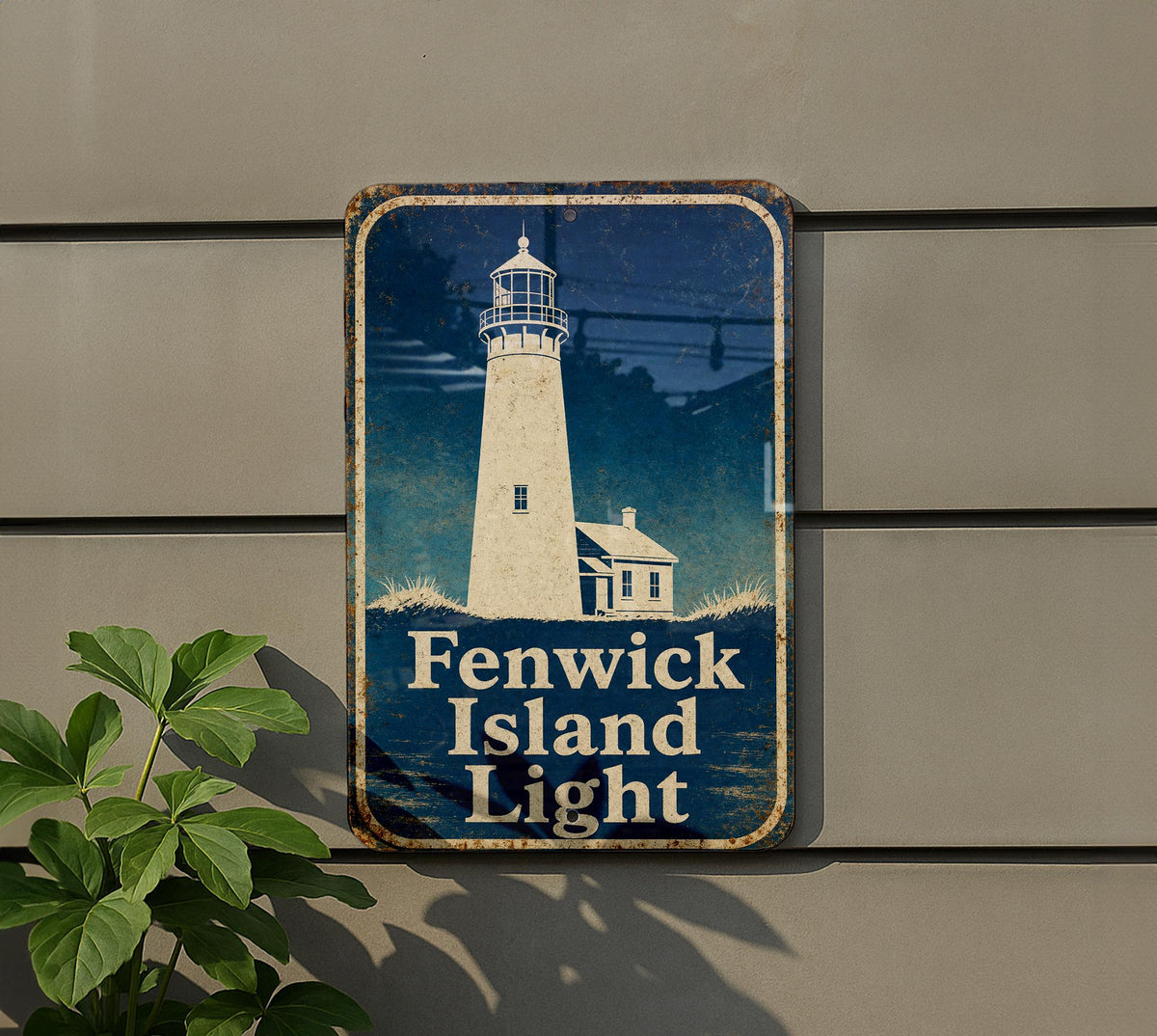 Fenwick Island Light Lighthouse Metal Sign, Vintage Blueprint Style Coastal Nautical Wall Decor, Delaware Beach House Sign — photo 1