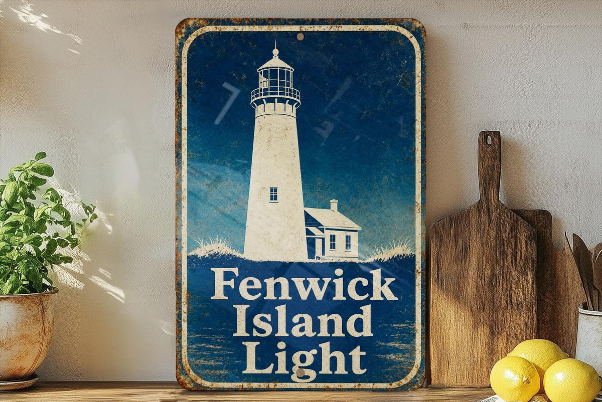Fenwick Island Light Lighthouse Metal Sign, Vintage Blueprint Style Coastal Nautical Wall Decor, Delaware Beach House Sign — photo 4