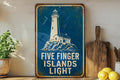 Five Finger Islands Light Metal Sign, Vintage Blueprint Style Lighthouse Wall Decor, Coastal Nautical Landmark Sign — photo 1