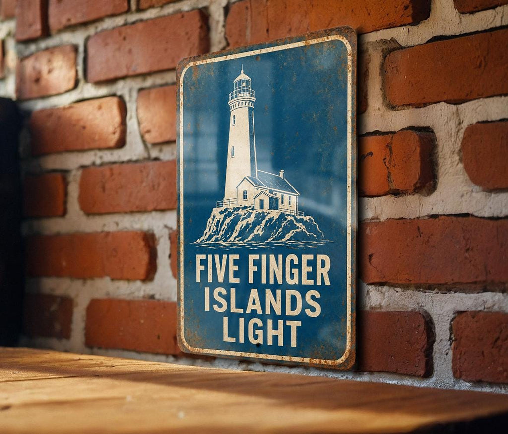Five Finger Islands Light Metal Sign, Vintage Blueprint Style Lighthouse Wall Decor, Coastal Nautical Landmark Sign — photo 2
