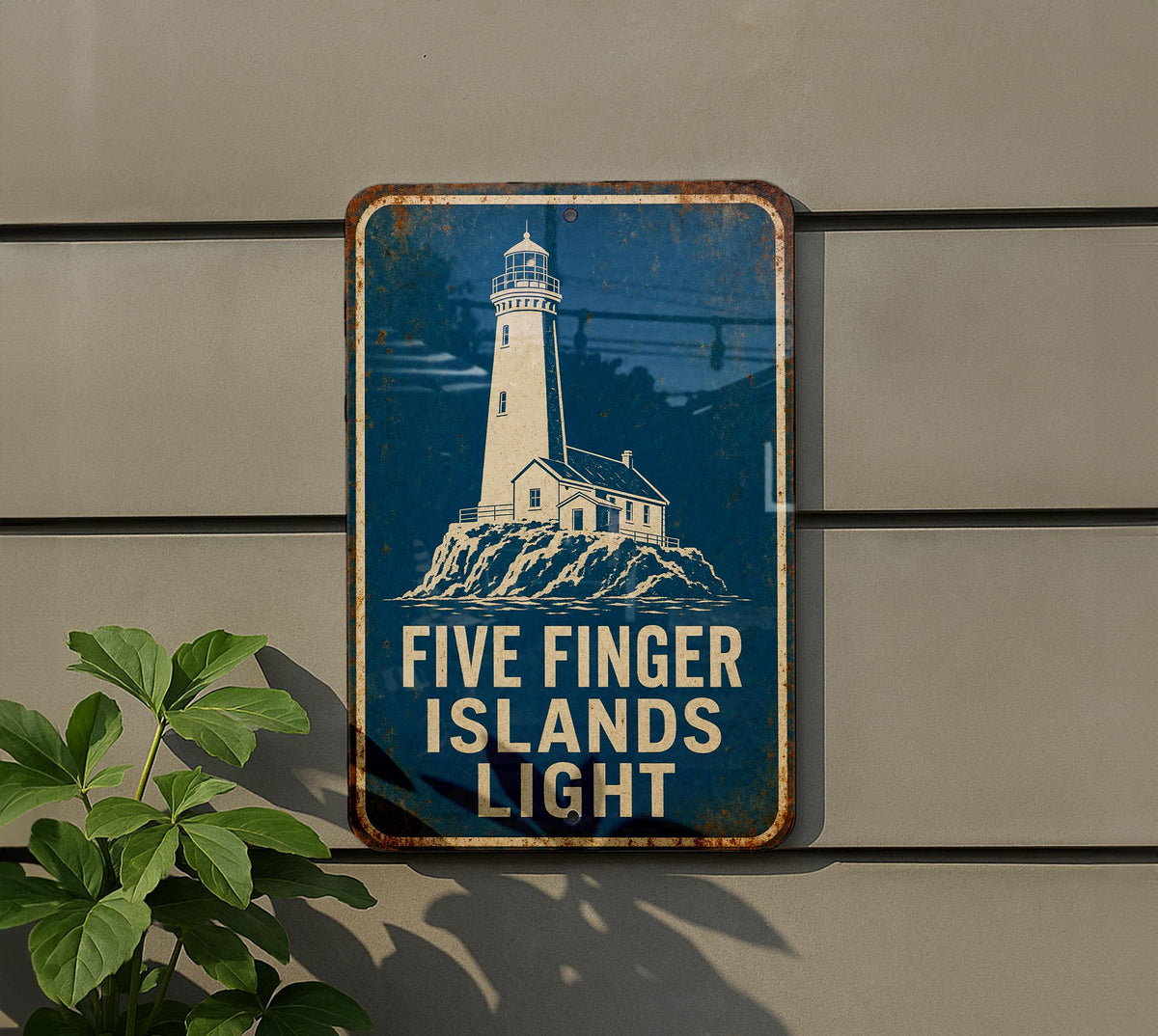 Five Finger Islands Light Metal Sign, Vintage Blueprint Style Lighthouse Wall Decor, Coastal Nautical Landmark Sign — photo 4