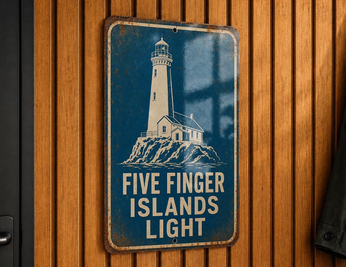 Five Finger Islands Light Metal Sign, Vintage Blueprint Style Lighthouse Wall Decor, Coastal Nautical Landmark Sign — photo 5
