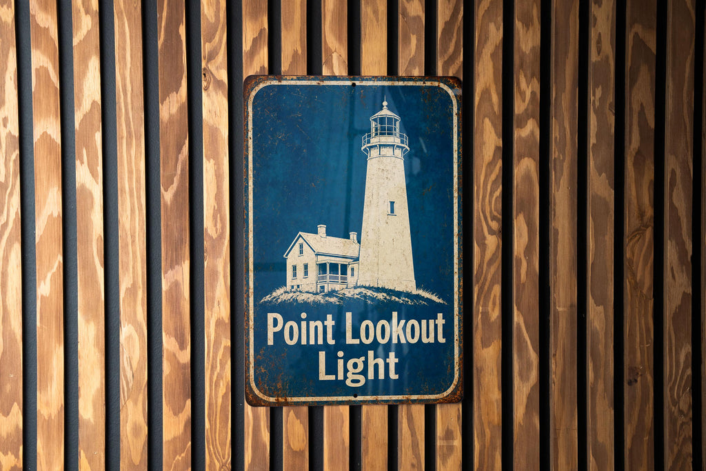 Point Lookout Light Lighthouse Metal Sign, Vintage Blueprint Style Lighthouse Wall Decor, Coastal Nautical Lighthouse Sign — photo 5