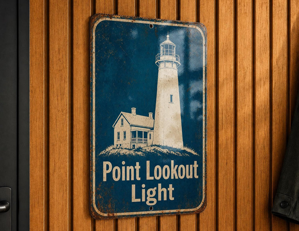 Point Lookout Light Lighthouse Metal Sign, Vintage Blueprint Style Lighthouse Wall Decor, Coastal Nautical Lighthouse Sign — photo 6