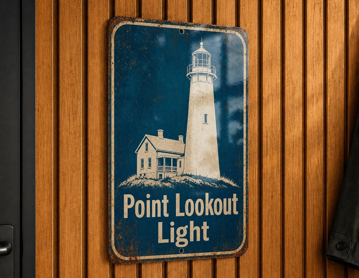 Point Lookout Light Lighthouse Metal Sign, Vintage Blueprint Style Lighthouse Wall Decor, Coastal Nautical Lighthouse Sign — photo 6