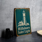 Hillsboro Inlet Light Lighthouse Metal Sign, Vintage Blueprint Style Coastal Nautical Wall Decor, Florida Lighthouse Sign — photo 1