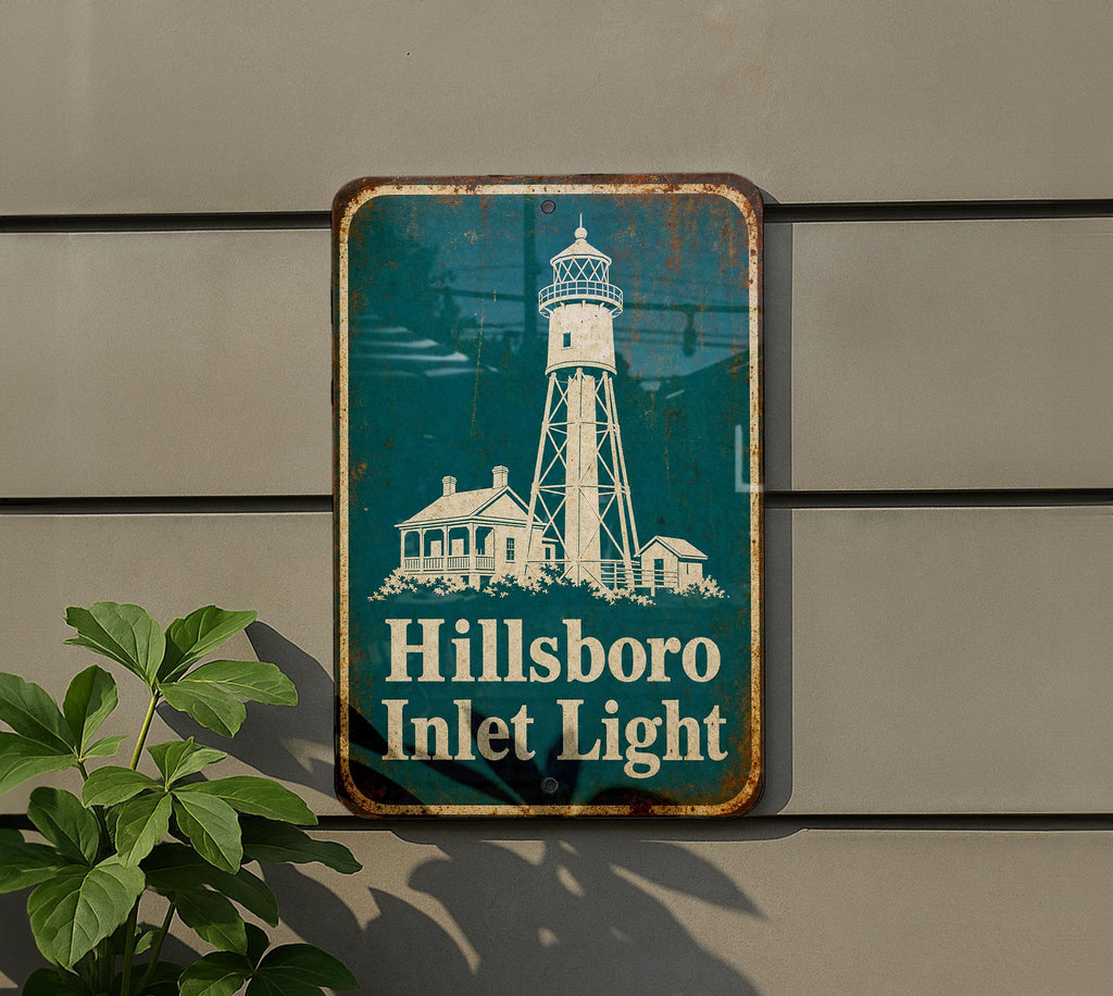 Hillsboro Inlet Light Lighthouse Metal Sign, Vintage Blueprint Style Coastal Nautical Wall Decor, Florida Lighthouse Sign — photo 4