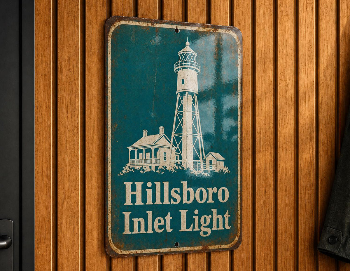 Hillsboro Inlet Light Lighthouse Metal Sign, Vintage Blueprint Style Coastal Nautical Wall Decor, Florida Lighthouse Sign — photo 5