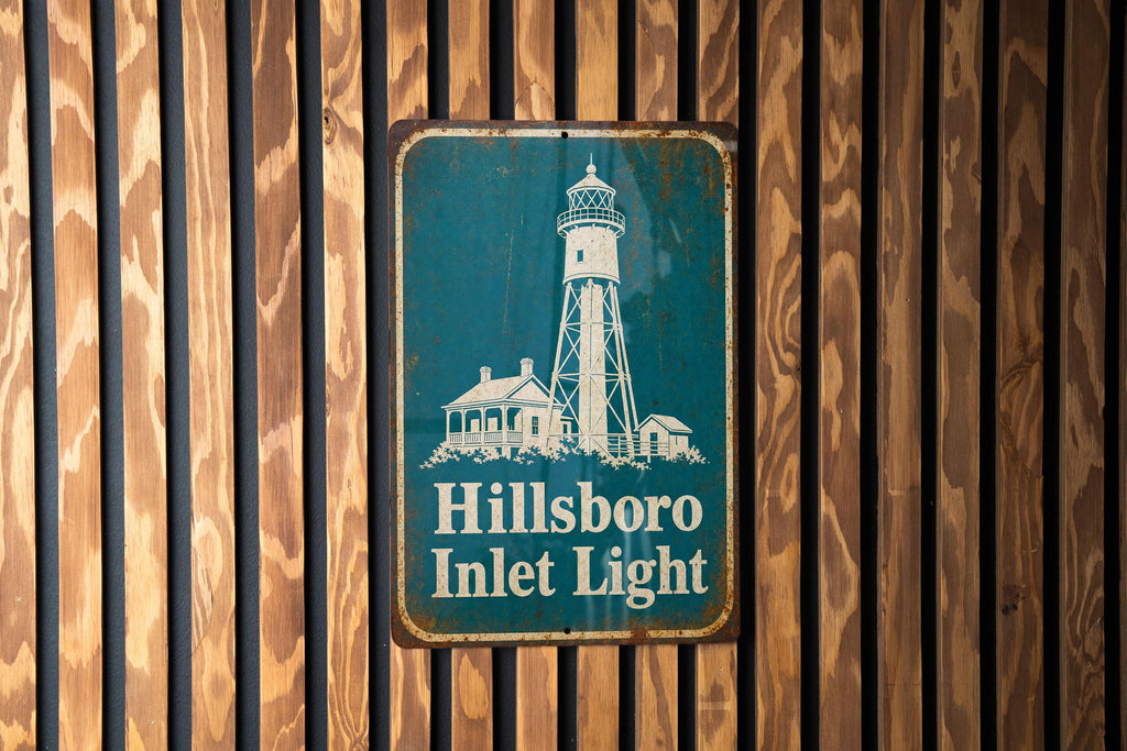 Hillsboro Inlet Light Lighthouse Metal Sign, Vintage Blueprint Style Coastal Nautical Wall Decor, Florida Lighthouse Sign — photo 6