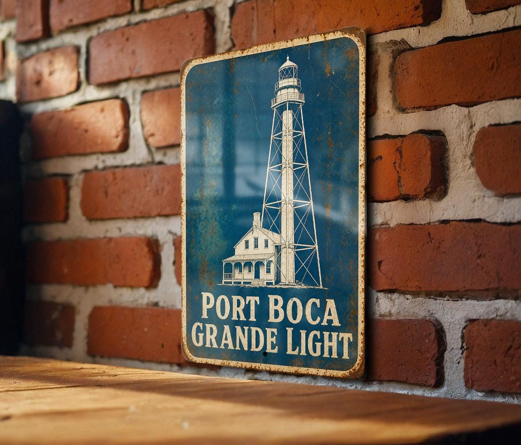 Port Boca Grande Light Lighthouse Metal Sign Vintage Blueprint Style Coastal Nautical Wall Decor Florida Lighthouse Sign — photo 1