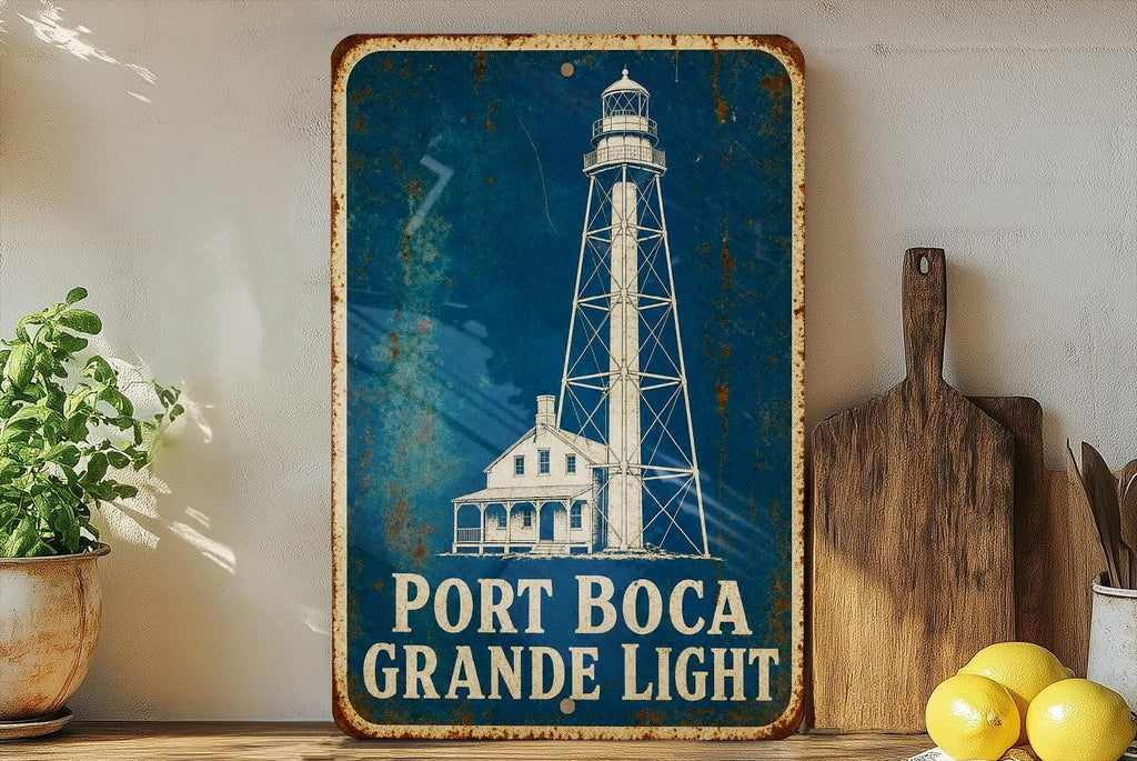 Port Boca Grande Light Lighthouse Metal Sign Vintage Blueprint Style Coastal Nautical Wall Decor Florida Lighthouse Sign — photo 2