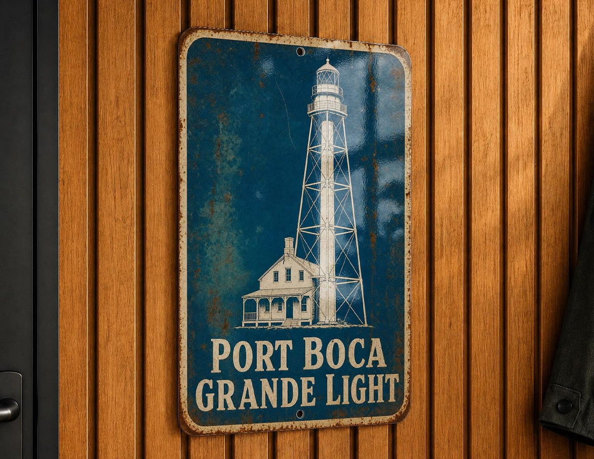 Port Boca Grande Light Lighthouse Metal Sign Vintage Blueprint Style Coastal Nautical Wall Decor Florida Lighthouse Sign — photo 3