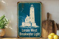 Lorain West Breakwater Light Lighthouse Metal Sign, Vintage Blueprint Style Lake Erie Coastal Landmark Wall Decor — photo 1