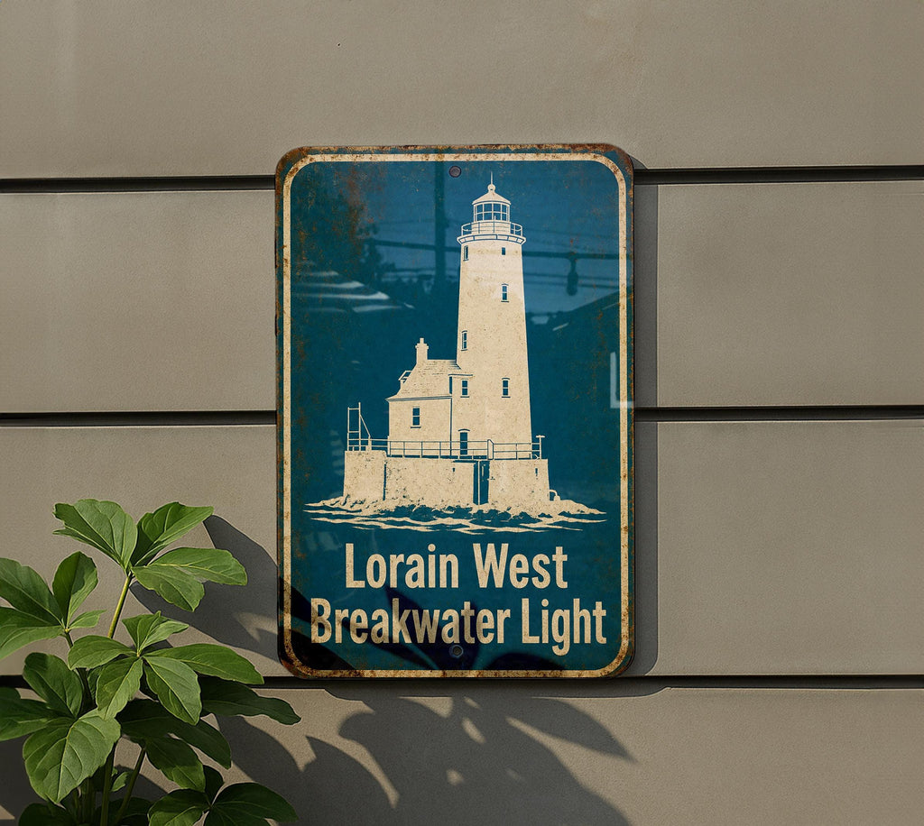 Lorain West Breakwater Light Lighthouse Metal Sign, Vintage Blueprint Style Lake Erie Coastal Landmark Wall Decor — photo 2