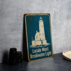 Lorain West Breakwater Light Lighthouse Metal Sign, Vintage Blueprint Style Lake Erie Coastal Landmark Wall Decor — photo 6