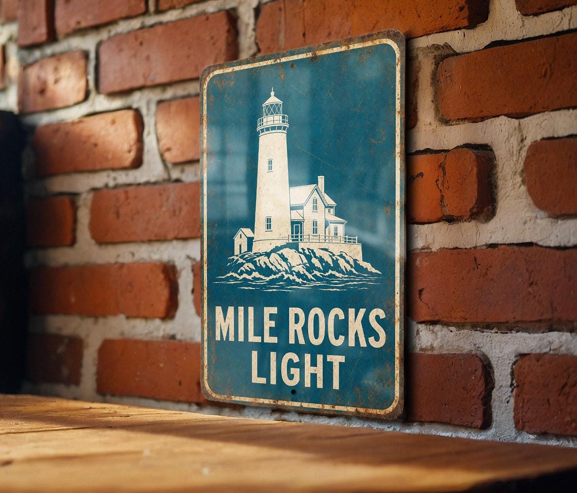 Mile Rocks Light Lighthouse Metal Sign, Vintage Blueprint Style Coastal Lighthouse Decor, Nautical Wall Sign, Ocean Seaside Gift — photo 4