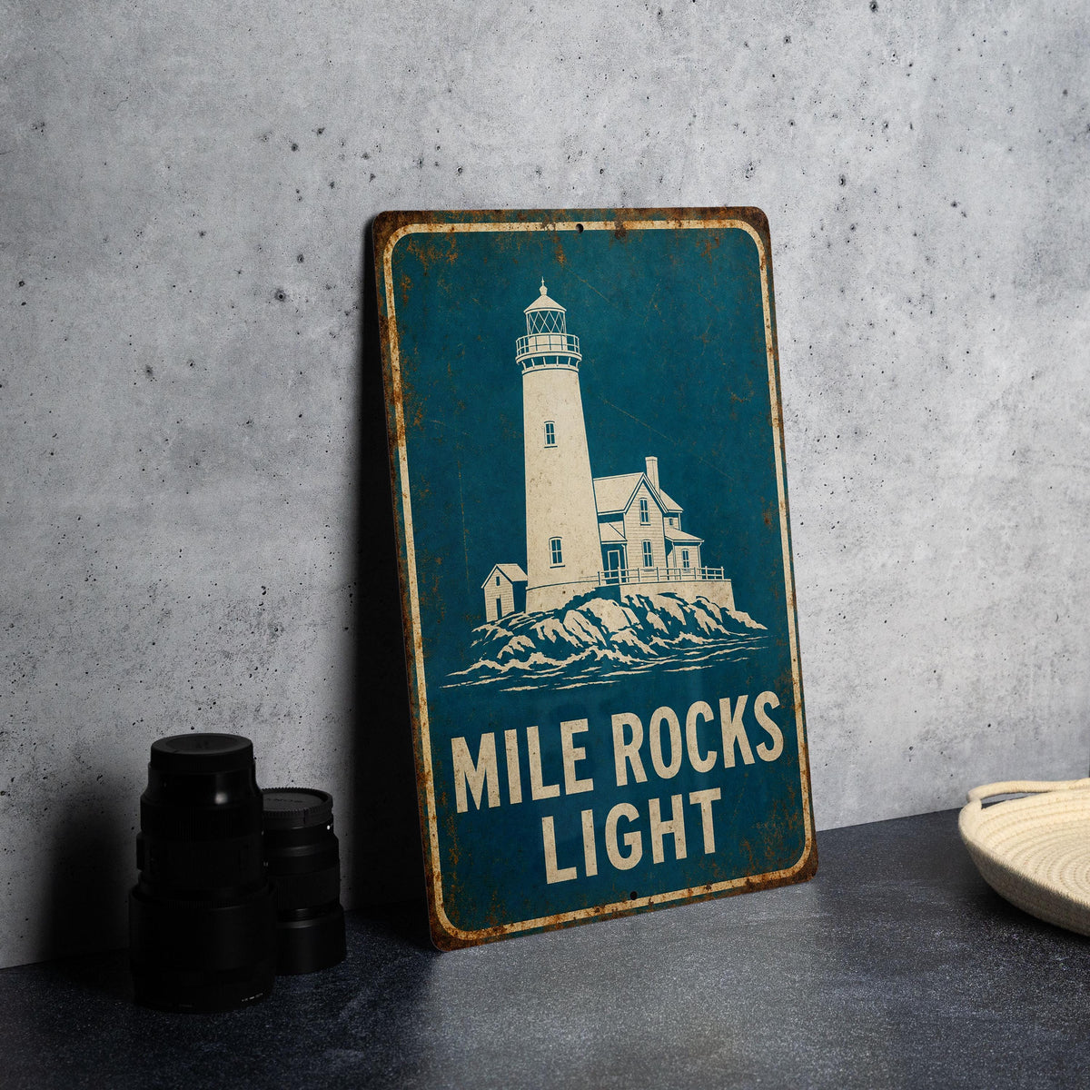 Mile Rocks Light Lighthouse Metal Sign, Vintage Blueprint Style Coastal Lighthouse Decor, Nautical Wall Sign, Ocean Seaside Gift — photo 5