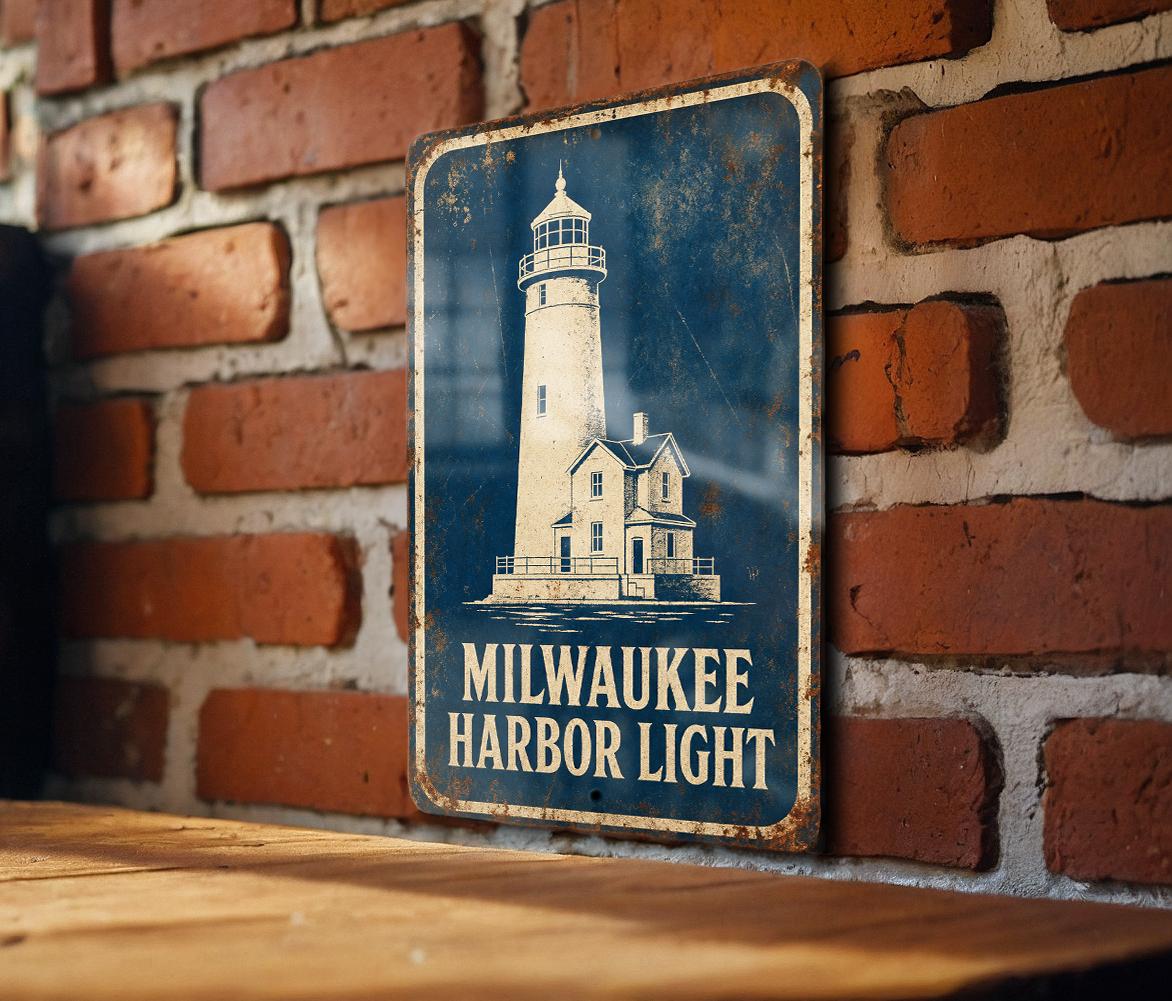 Milwaukee Harbor Lighthouse Metal Sign, Vintage Blueprint Style Lighthouse Wall Decor, Wisconsin Lake Michigan Coastal Gift — photo 2