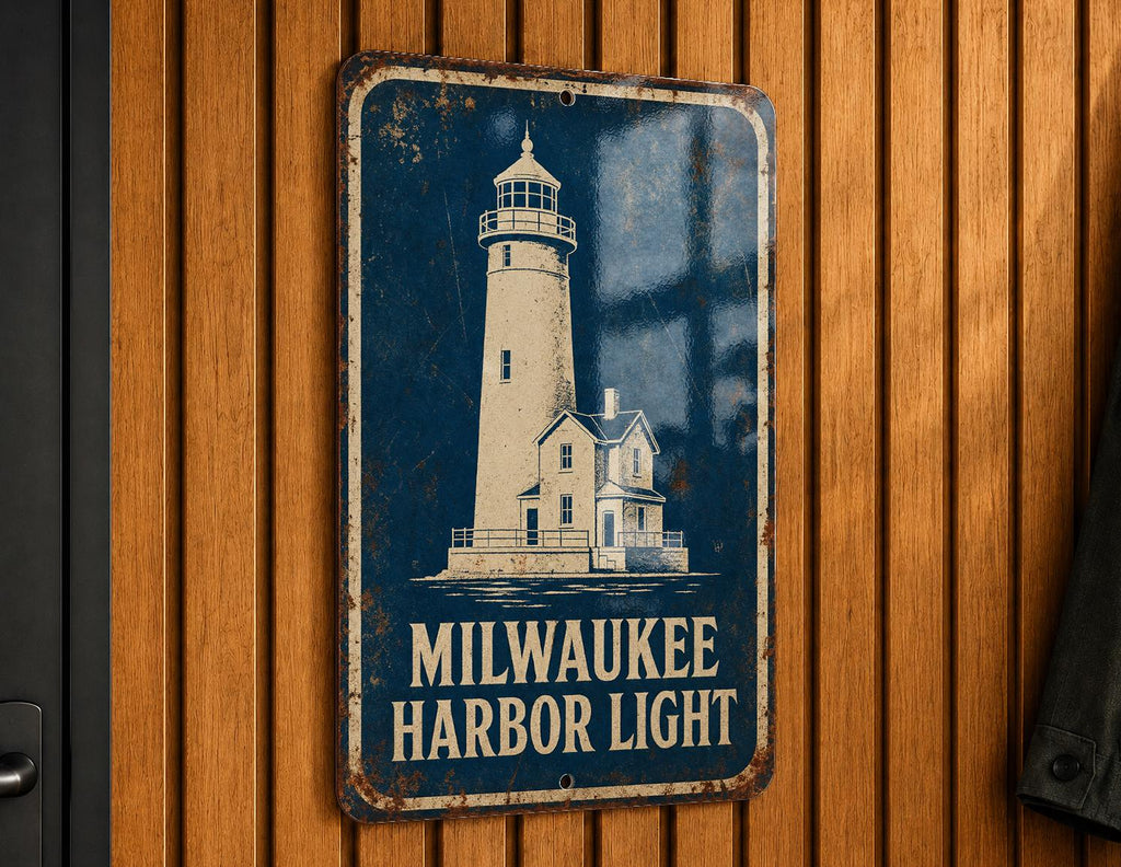 Milwaukee Harbor Lighthouse Metal Sign, Vintage Blueprint Style Lighthouse Wall Decor, Wisconsin Lake Michigan Coastal Gift — photo 4