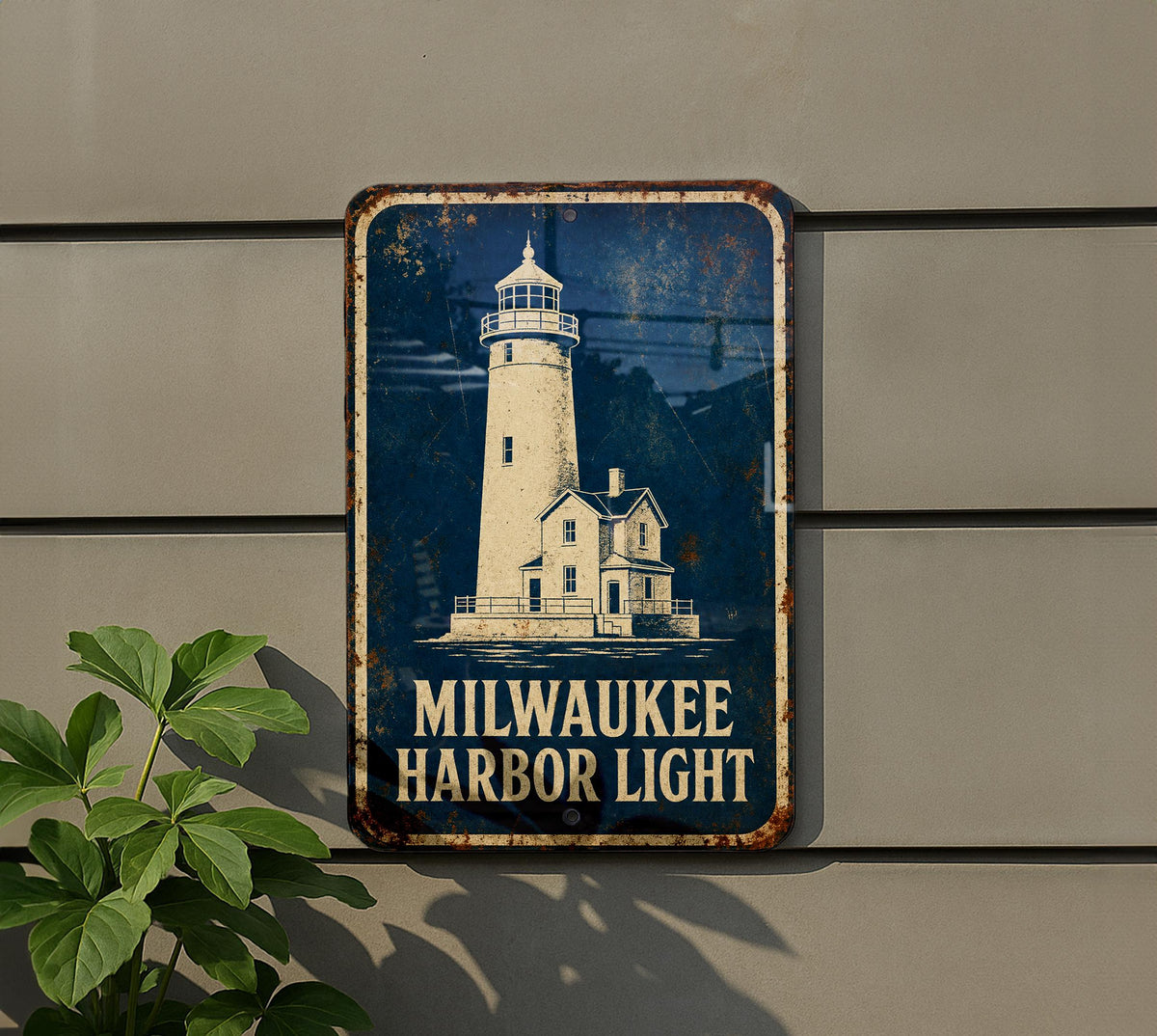 Milwaukee Harbor Lighthouse Metal Sign, Vintage Blueprint Style Lighthouse Wall Decor, Wisconsin Lake Michigan Coastal Gift — photo 6