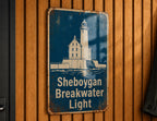 Sheboygan Breakwater Light Metal Sign, Vintage Blueprint Style Lighthouse Wall Decor, Lake Michigan Coastal Nautical Sign — photo 2