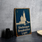 Sheboygan Breakwater Light Metal Sign, Vintage Blueprint Style Lighthouse Wall Decor, Lake Michigan Coastal Nautical Sign — photo 5