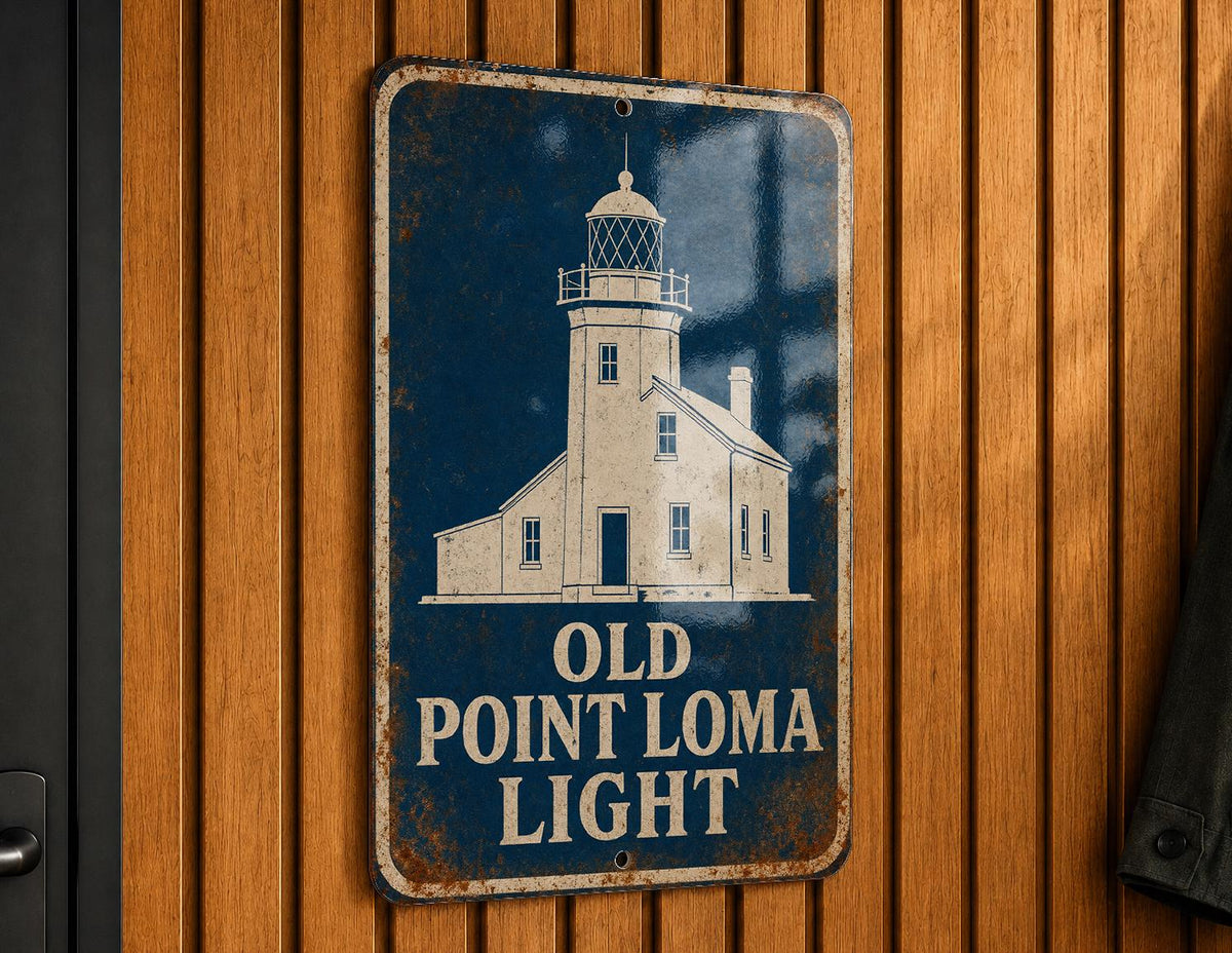 Old Point Loma Lighthouse Metal Sign, Point Loma Light Station San Diego Nautical Coastal Decor, Vintage Blueprint Style Lighthouse Art Sign — photo 2
