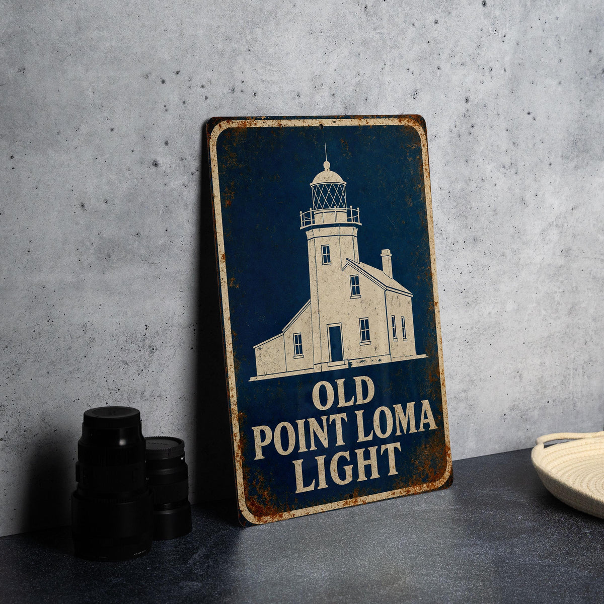 Old Point Loma Lighthouse Metal Sign, Point Loma Light Station San Diego Nautical Coastal Decor, Vintage Blueprint Style Lighthouse Art Sign — photo 5