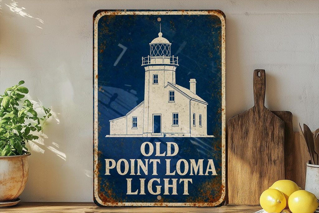 Old Point Loma Lighthouse Metal Sign, Point Loma Light Station San Diego Nautical Coastal Decor, Vintage Blueprint Style Lighthouse Art Sign — photo 6
