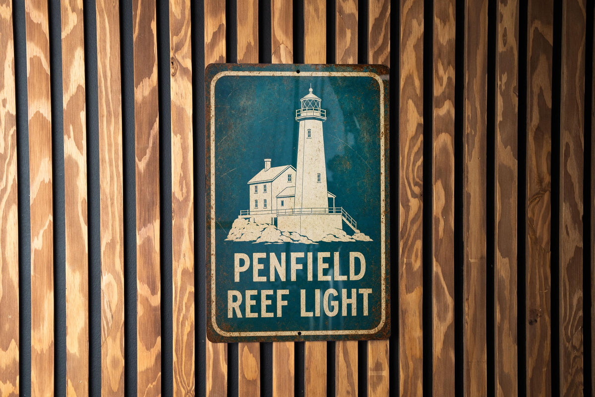 Penfield Reef Light Lighthouse Vintage Blueprint Metal Sign Coastal Nautical Decor Lake Erie Beacon Wall Plaque — photo 1