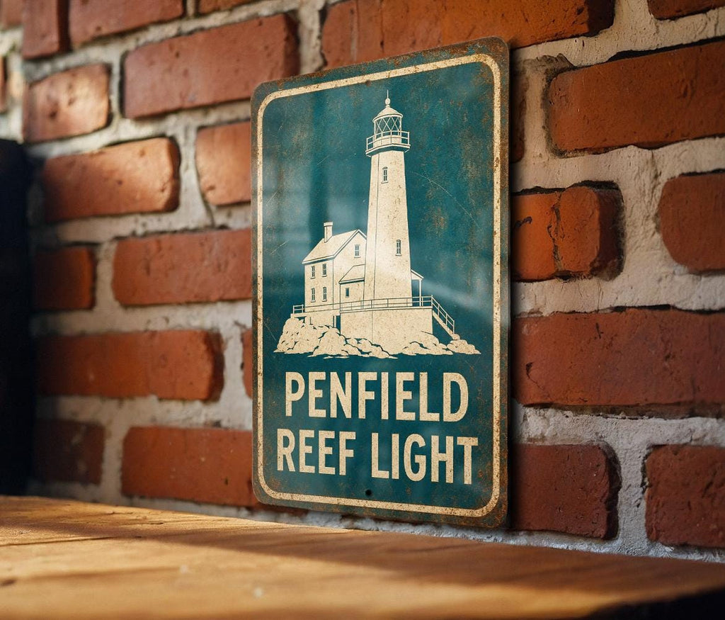 Penfield Reef Light Lighthouse Vintage Blueprint Metal Sign Coastal Nautical Decor Lake Erie Beacon Wall Plaque — photo 2