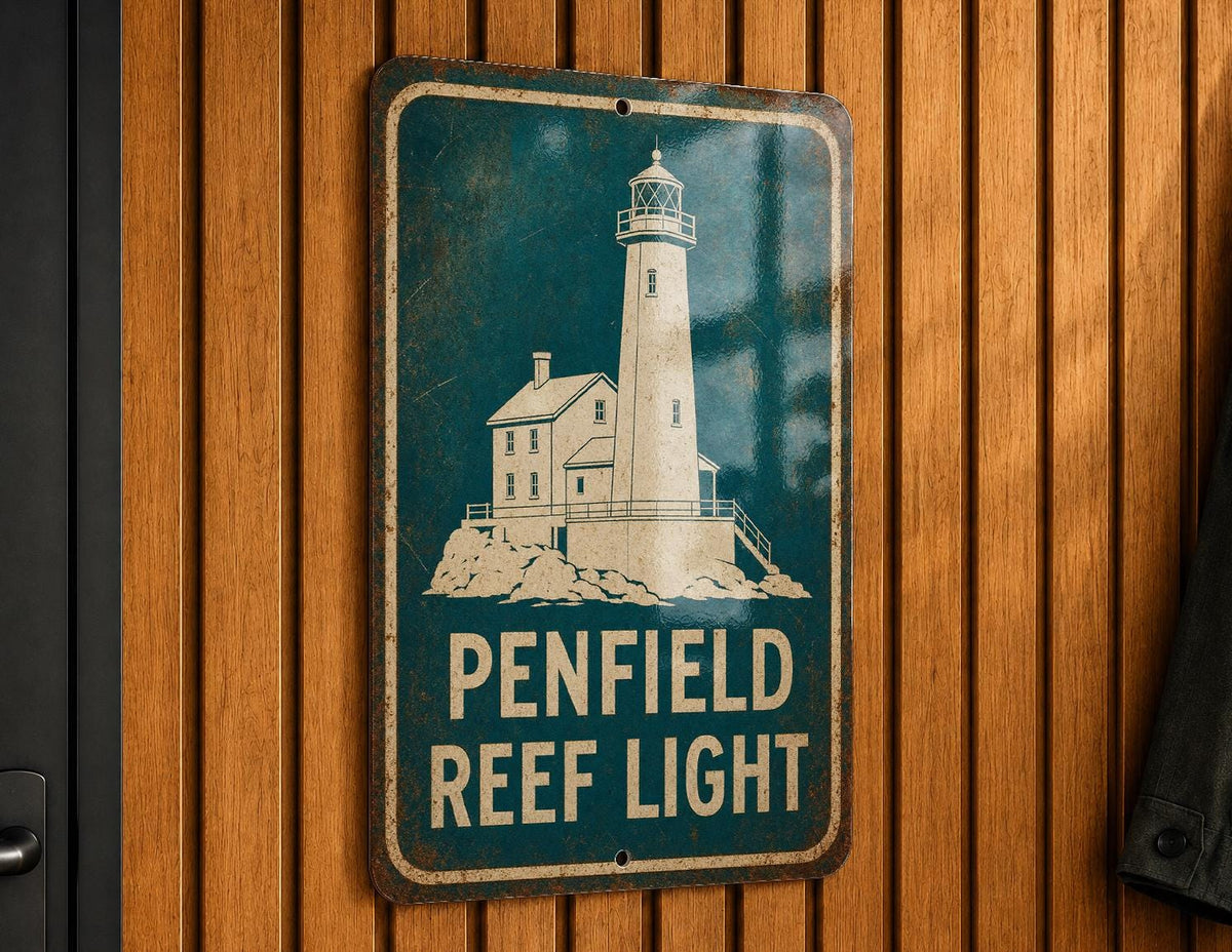 Penfield Reef Light Lighthouse Vintage Blueprint Metal Sign Coastal Nautical Decor Lake Erie Beacon Wall Plaque — photo 4
