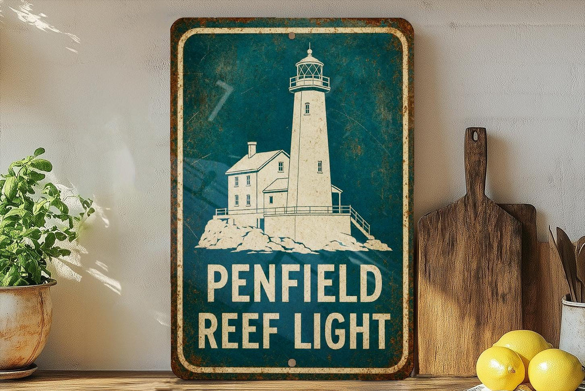 Penfield Reef Light Lighthouse Vintage Blueprint Metal Sign Coastal Nautical Decor Lake Erie Beacon Wall Plaque — photo 5